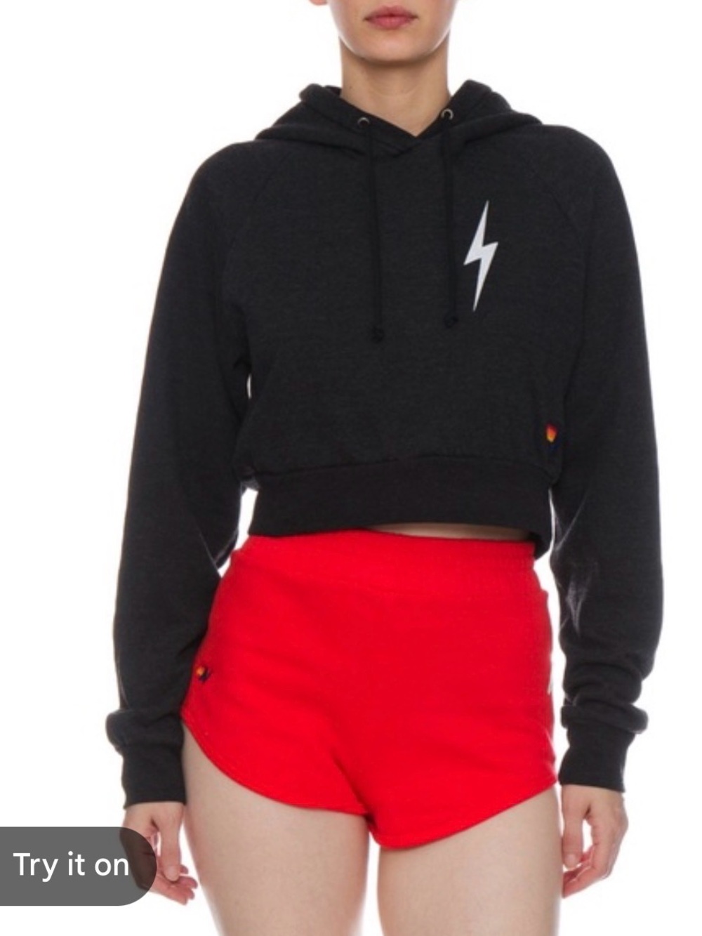 Aviator Nation Cropped bolt hoodie Sm Excellent Charcoal Black